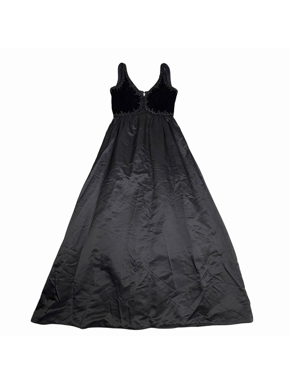 Vtg Victoria Royal Black Sequin Satin Beaded Velvet Gown Dress Size 12
